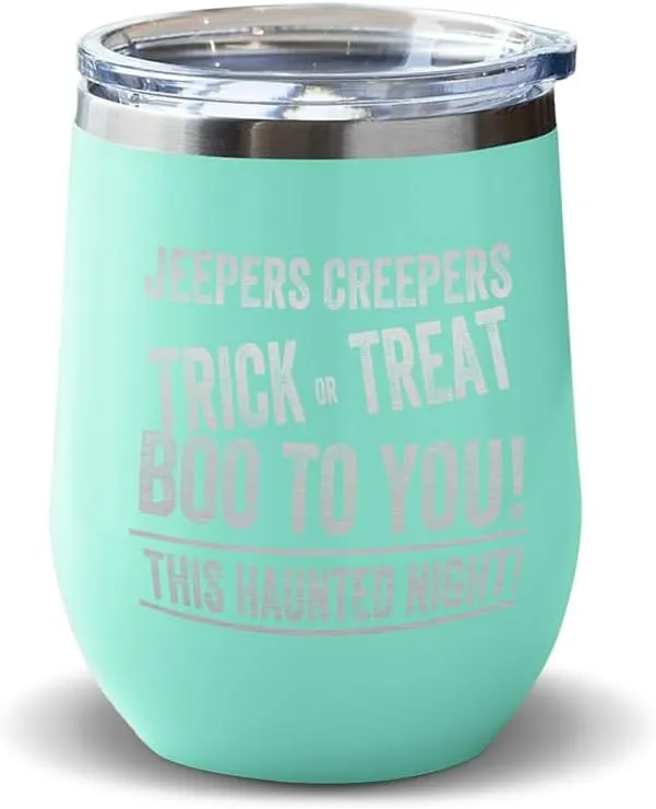 Wine Tumbler with Lid 12 Ounces Jepers Creepers Engraved Stainless Steel Wine Cup Chill