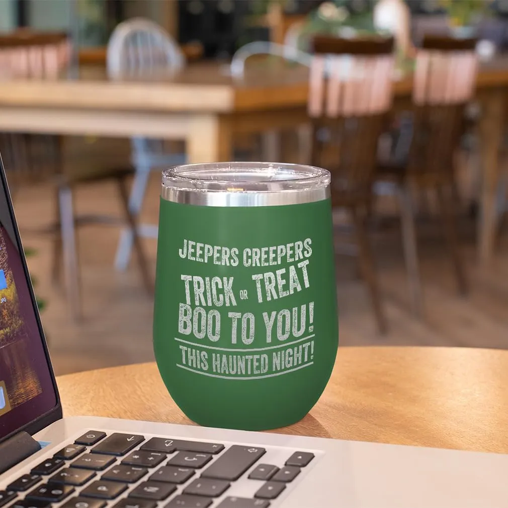Wine Tumbler with Lid 12 Ounces Jepers Creepers Engraved Stainless Steel Wine Cup Forest Green