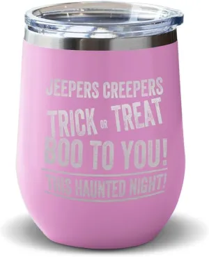 Wine Tumbler with Lid 12 Ounces Jepers Creepers Engraved Stainless Steel Wine Cup Lavender