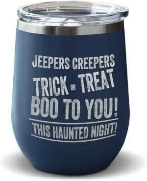 Wine Tumbler with Lid 12 Ounces Jepers Creepers Engraved Stainless Steel Wine Cup Navy