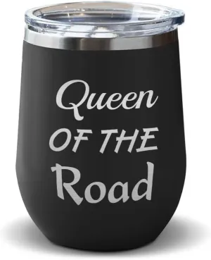 Wine Tumbler with Lid 12 Ounces Queen of The Road Cars & Transportation Off-Road Vehicles Engraved Stainless Steel Wine Cup Black