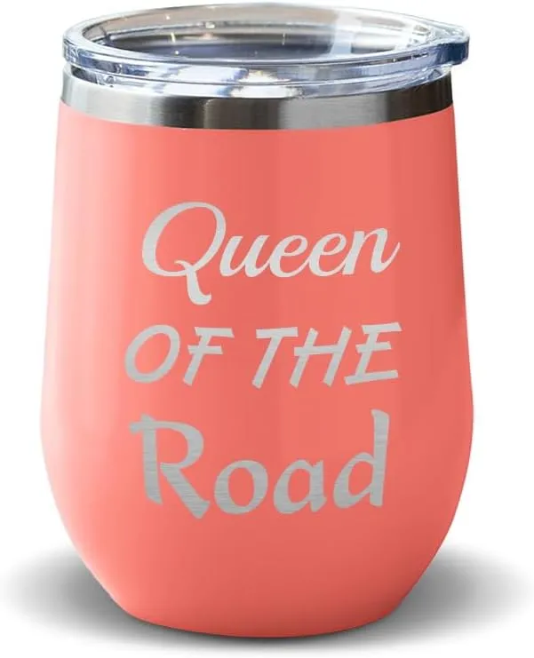 Wine Tumbler with Lid 12 Ounces Queen of The Road Cars & Transportation Off-Road Vehicles Engraved Stainless Steel Wine Cup Coral
