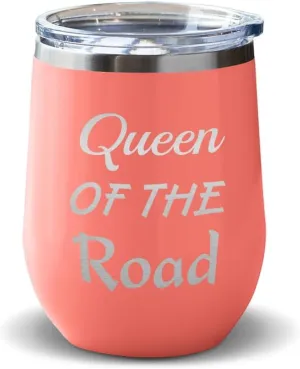 Wine Tumbler with Lid 12 Ounces Queen of The Road Cars & Transportation Off-Road Vehicles Engraved Stainless Steel Wine Cup Coral