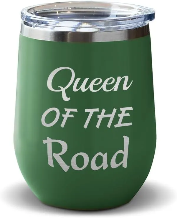 Wine Tumbler with Lid 12 Ounces Queen of The Road Cars & Transportation Off-Road Vehicles Engraved Stainless Steel Wine Cup Forest Green