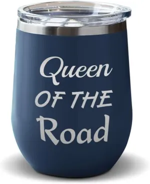 Wine Tumbler with Lid 12 Ounces Queen of The Road Cars & Transportation Off-Road Vehicles Engraved Stainless Steel Wine Cup Navy