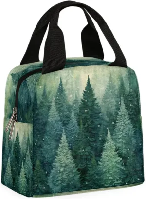 Winter Evergreen Tree Lunch Bag for Women Men, Reusable Insulated Lunch Box Adult Leakproof Cooler Food Lunch Container Womens Lunch Tote Bags for Picnic Travel Work