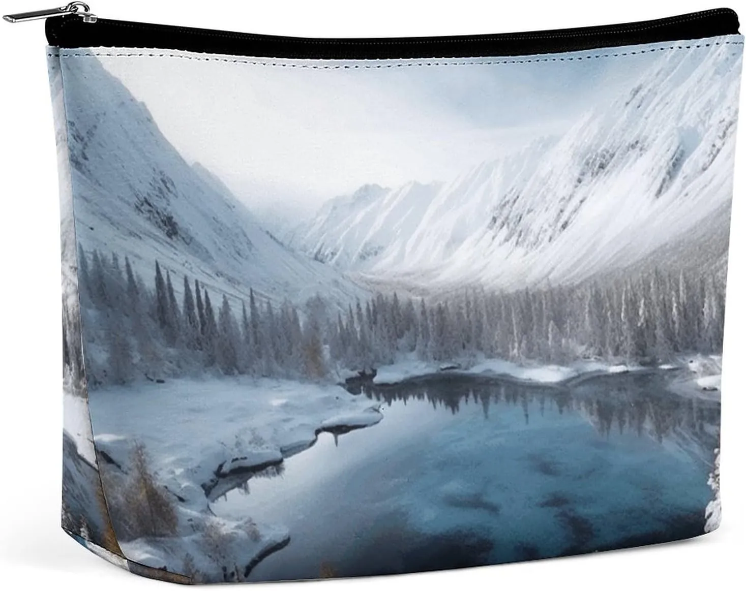 Winter Mountains Snow Scene Travel Makeup Bag Large Toiletry Bag for Women Waterproof Cosmetic Bags for Purse Portable Makeup Organizer Bags Cute Zipper Pouch Cosmetic Pouch Funny Travel Makeupbag