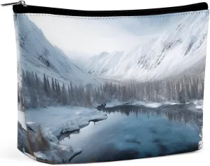 Winter Mountains Snow Scene Travel Makeup Bag Large Toiletry Bag for Women Waterproof Cosmetic Bags for Purse Portable Makeup Organizer Bags Cute Zipper Pouch Cosmetic Pouch Funny Travel Makeupbag