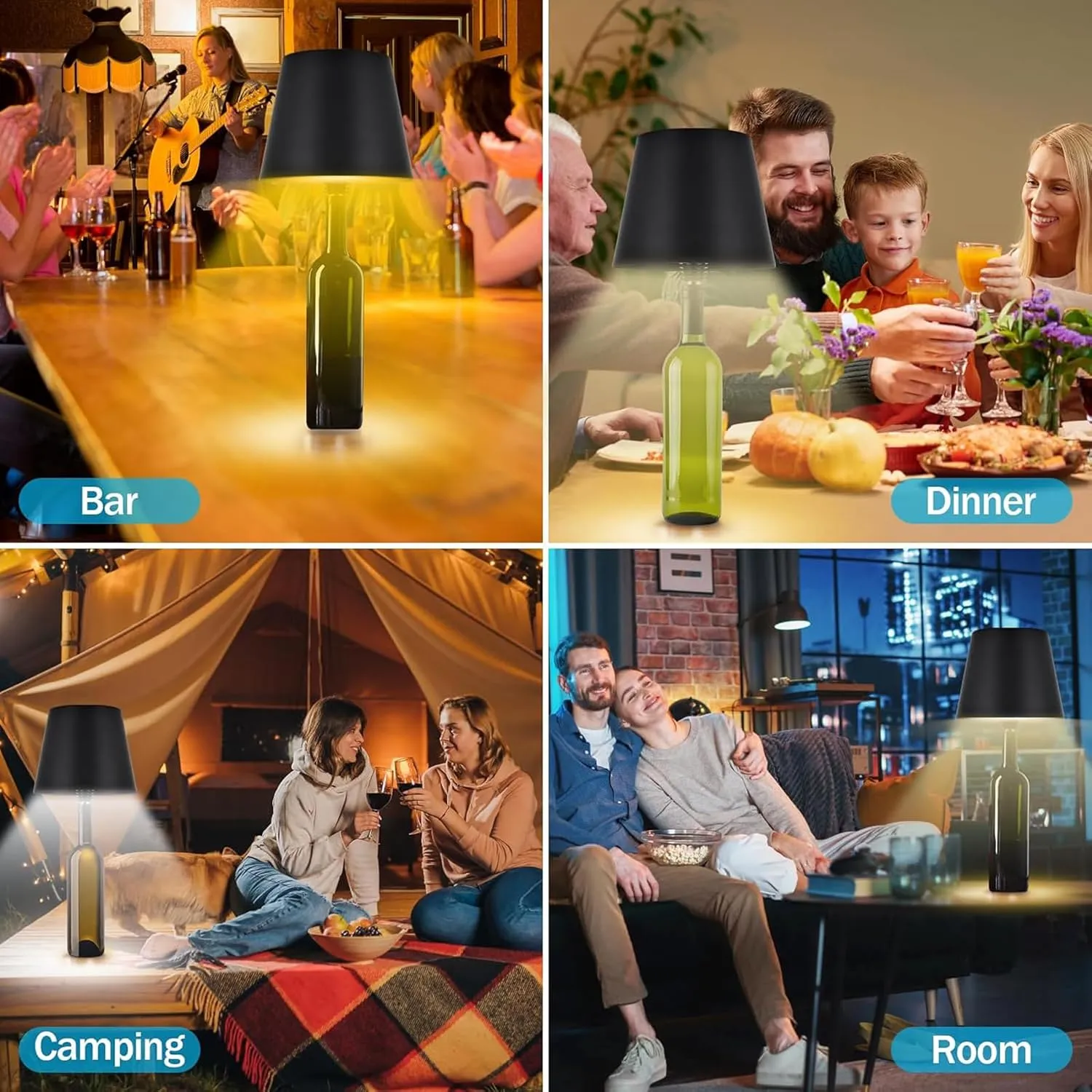 Wireless Bottle Lamp, Portable LED Wireless Bottle Lamp with 3 Modes Light Dimming, Rechargeable Wine Bottle Light Head, Touch Table Lamp for Bedroom, Birthday Christmas Gifts (Champagne)