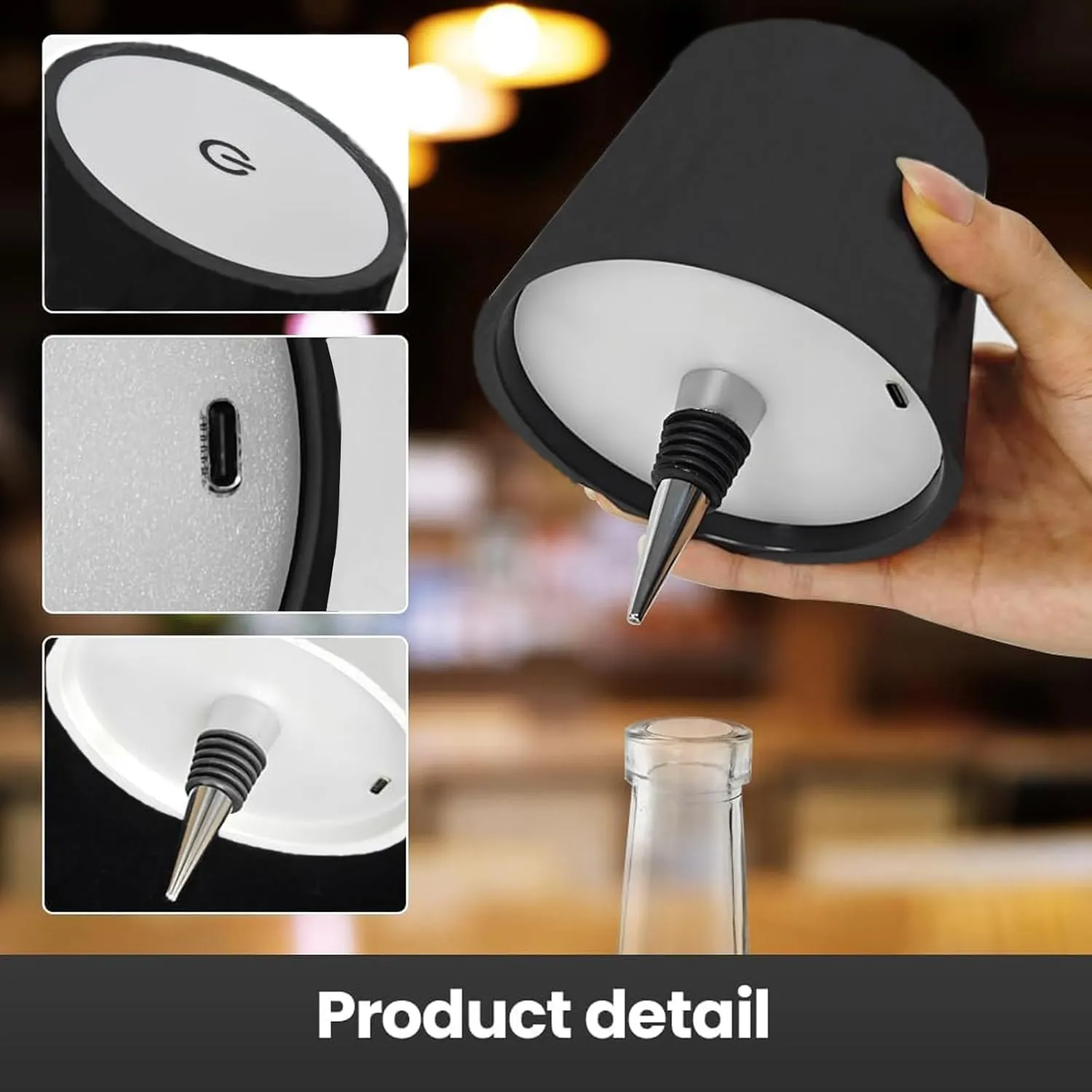Wireless Bottle Lamp, Portable LED Wireless Bottle Lamp with 3 Modes Light Dimming, Rechargeable Wine Bottle Light Head, Touch Table Lamp for Bedroom, Birthday Christmas Gifts (Champagne)