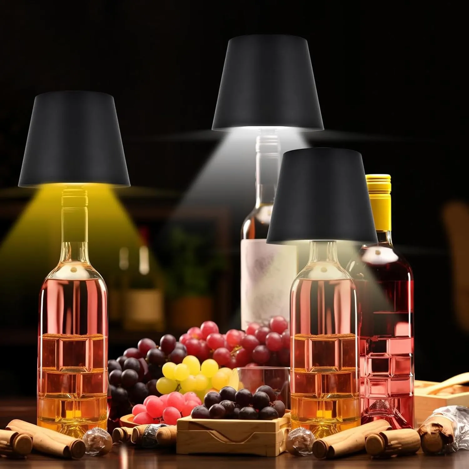 Wireless Bottle Lamp, Portable LED Wireless Bottle Lamp with 3 Modes Light Dimming, Rechargeable Wine Bottle Light Head, Touch Table Lamp for Bedroom, Birthday Christmas Gifts (Champagne)