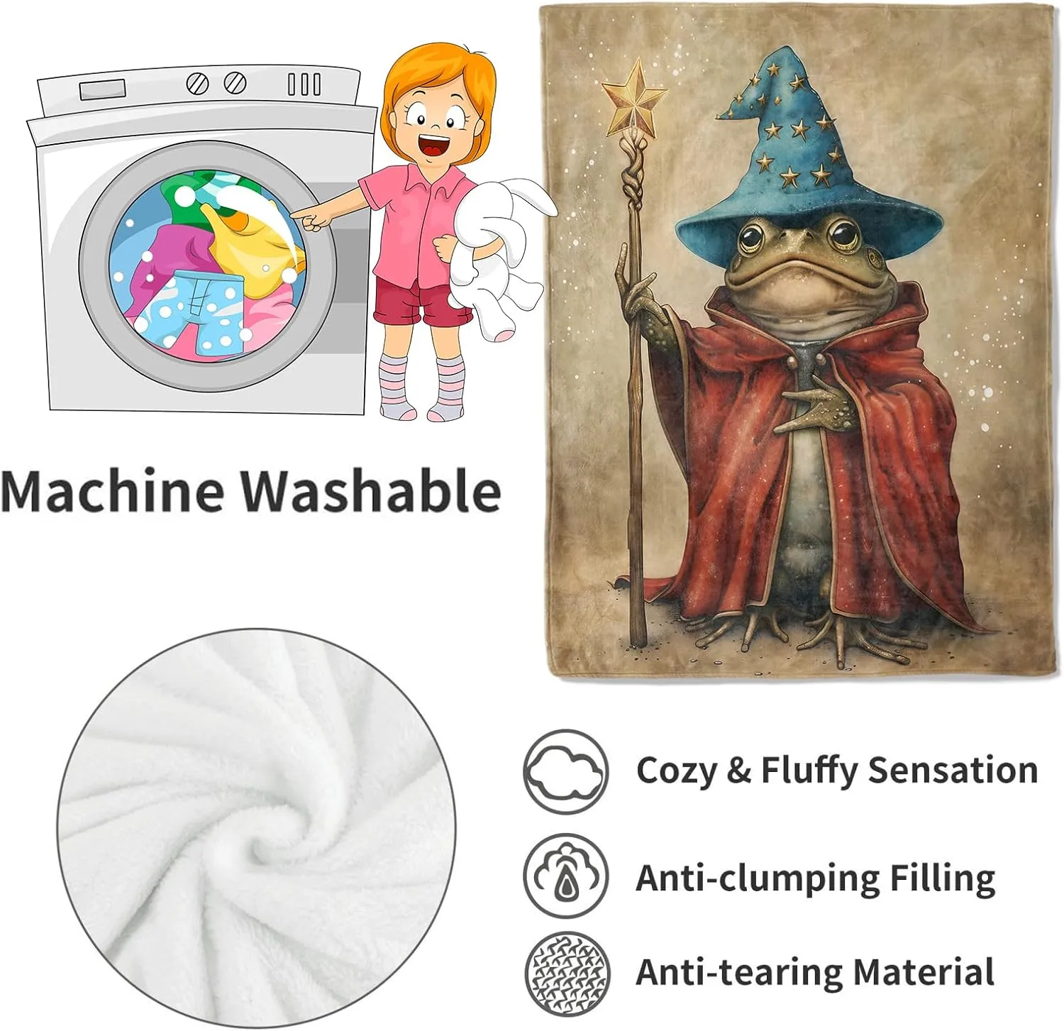 Wizard Frog Blanket Witch Magical Throw Blankets,Birthday Gifts for Kids Women Men & Animal Lovers,Lightweight Soft Fleece,for Sofa Couch Bed Room Artistic Decor 50x60in