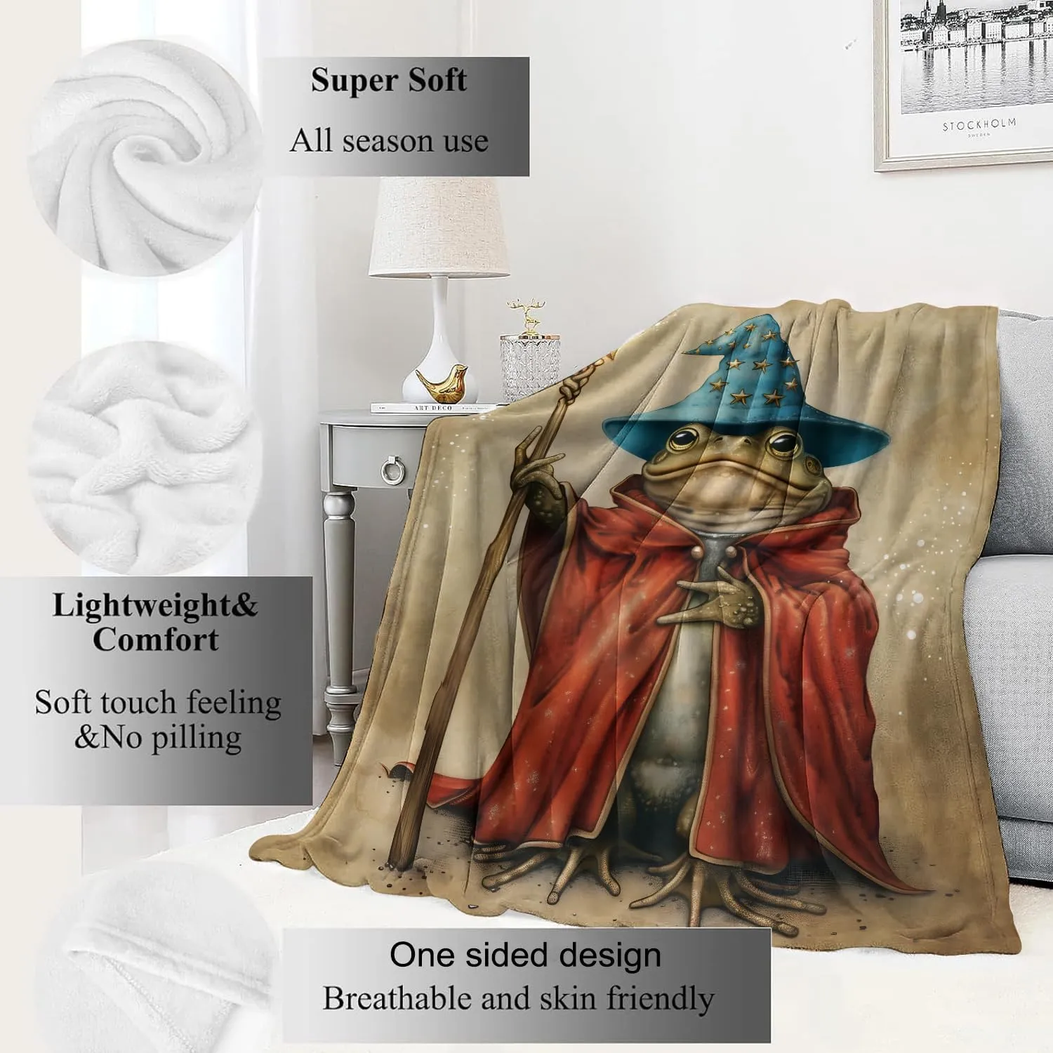 Wizard Frog Blanket Witch Magical Throw Blankets,Birthday Gifts for Kids Women Men & Animal Lovers,Lightweight Soft Fleece,for Sofa Couch Bed Room Artistic Decor 50x60in