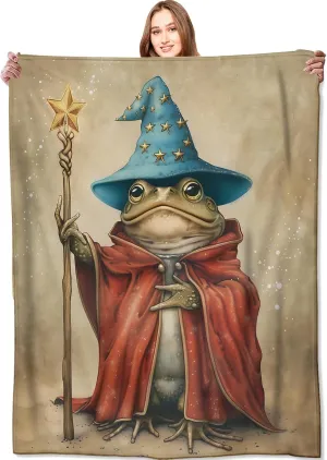 Wizard Frog Blanket Witch Magical Throw Blankets,Birthday Gifts for Kids Women Men & Animal Lovers,Lightweight Soft Fleece,for Sofa Couch Bed Room Artistic Decor 50x60in