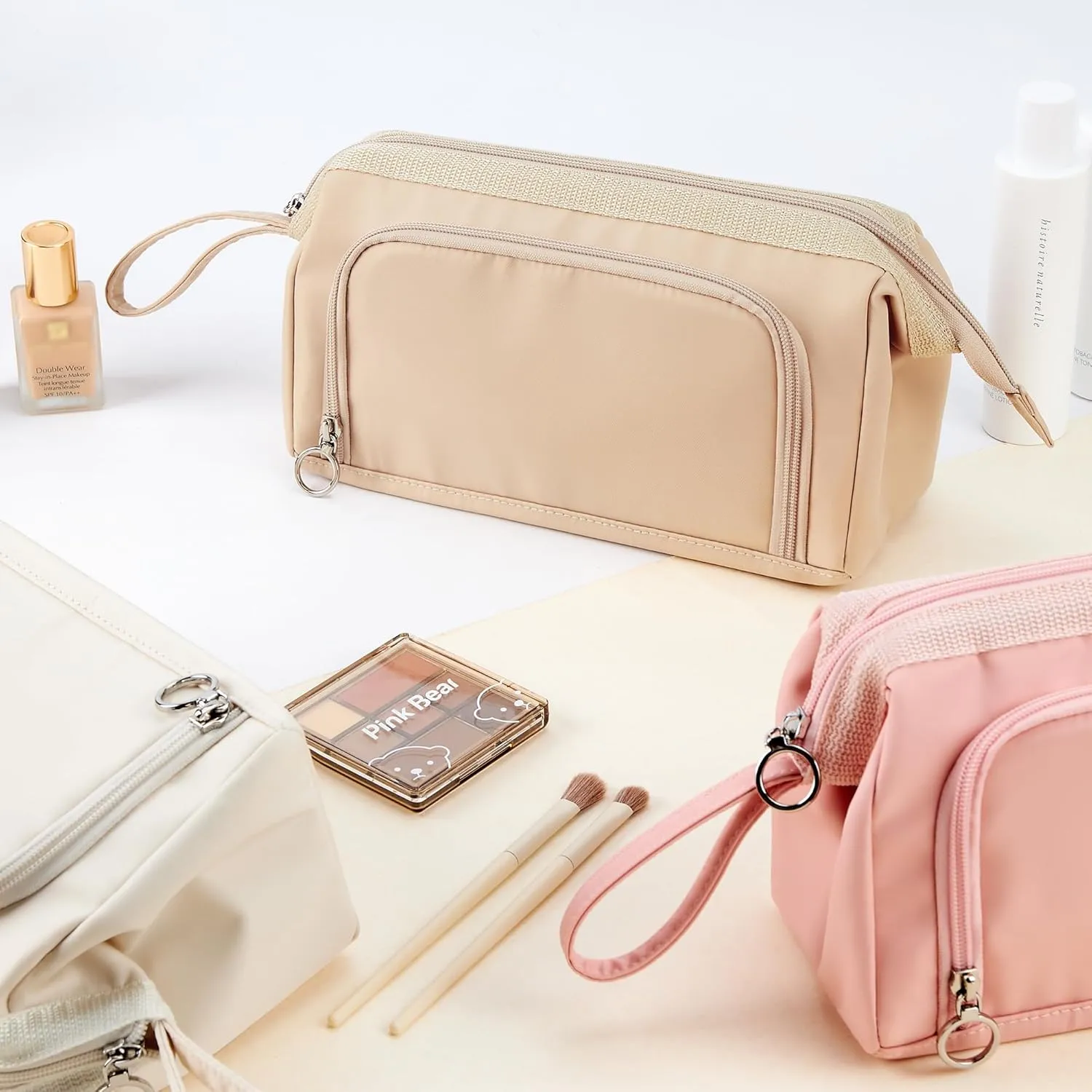 WLLWOO WLLWOO Large Portable Waterproof Toiletry Bag Travel Makeup Bag for Women Purse, Nylon Wide-open Cosmetic Bag Make Up Organizer For Toiletries Accessories Brushes