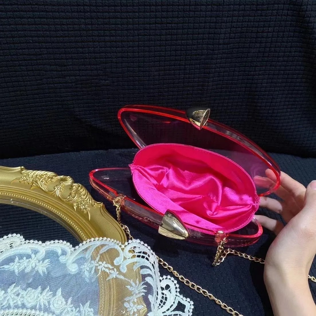 Women Acrylic Evening Clutch Purse Unique Clear Handbag with Detachable Chain for Wedding Party Prom, Yellow