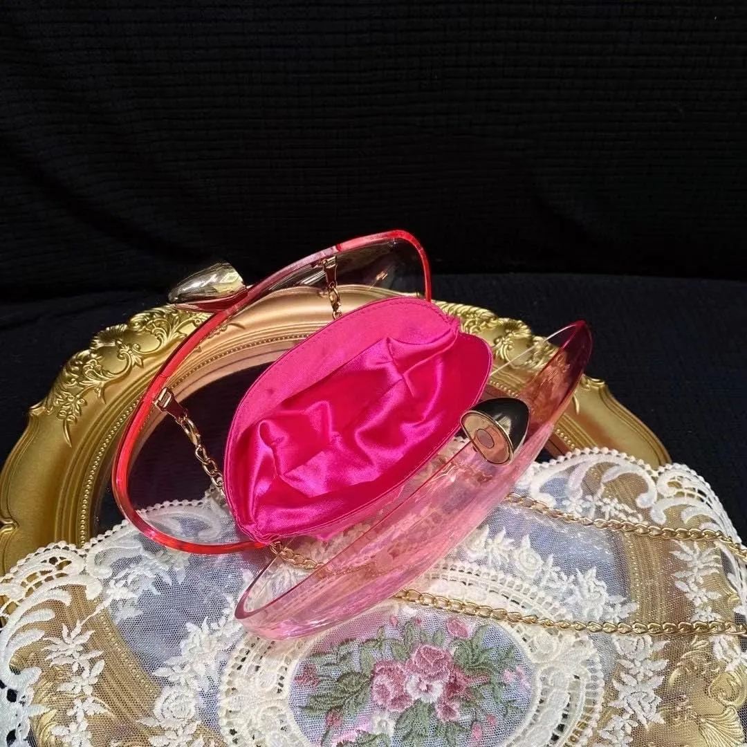 Women Acrylic Evening Clutch Purse Unique Clear Handbag with Detachable Chain for Wedding Party Prom, Yellow