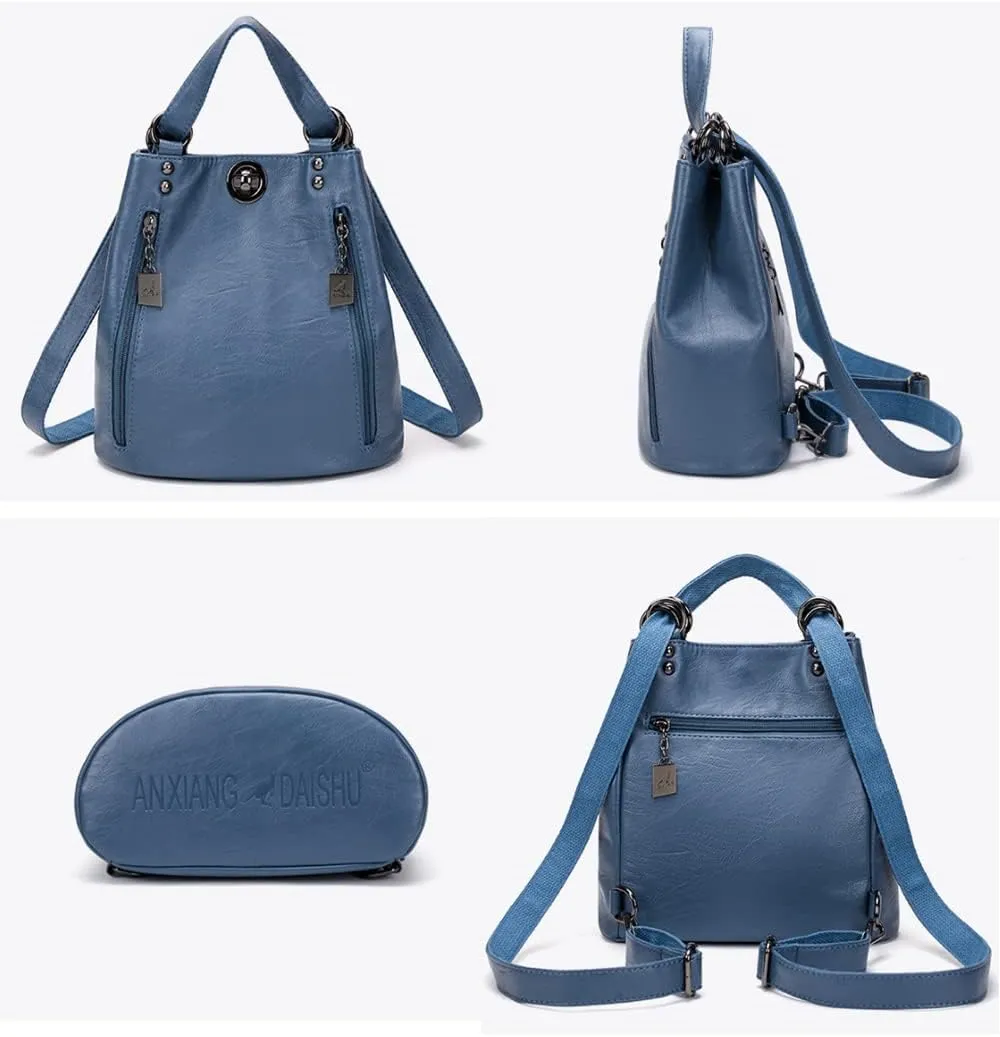 Women Classic Retro Backpack Shoulder Bags Faux Leather Fashion Daypack-Wine