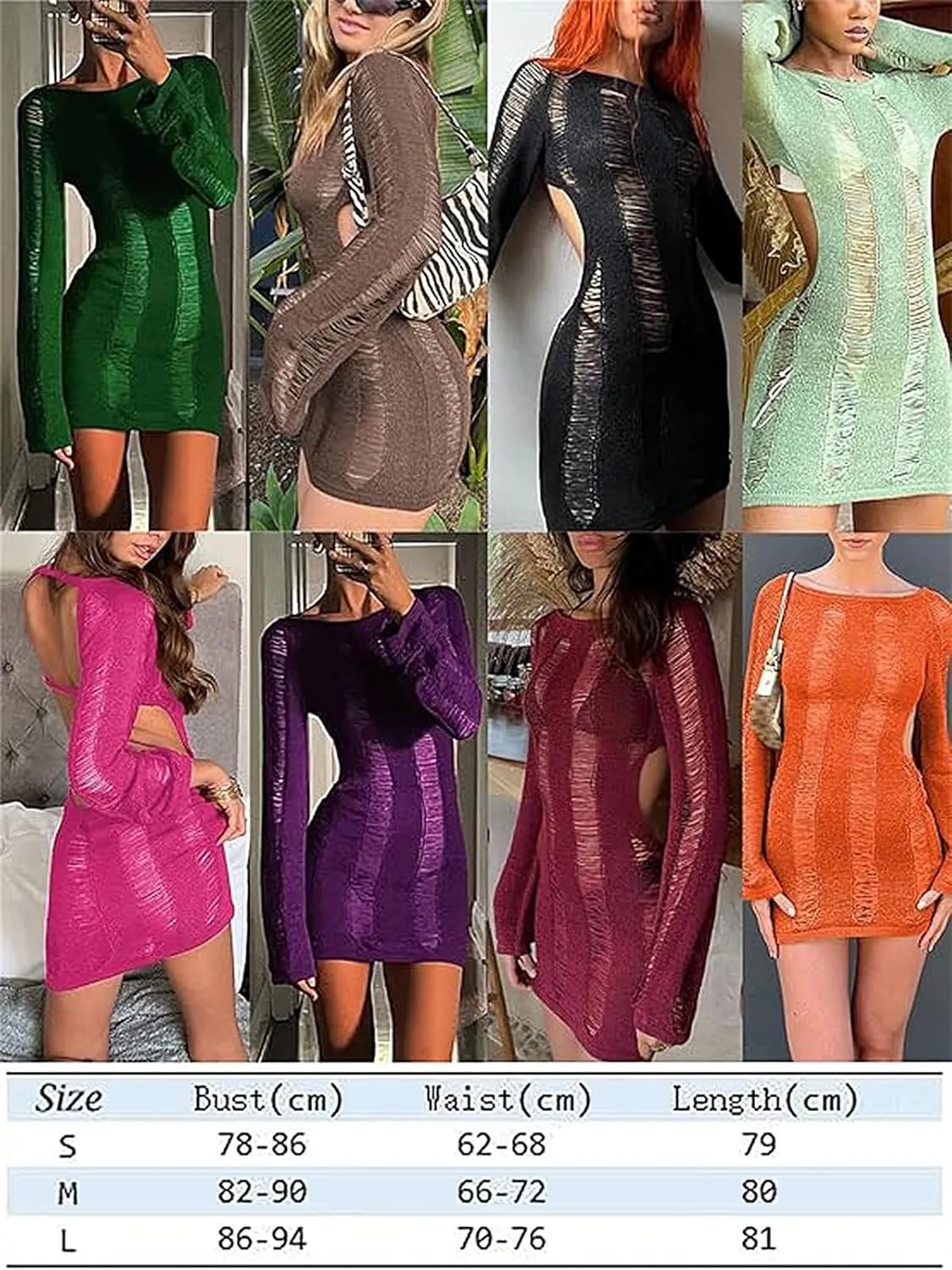 Women Crochet Knitted Dress Hollow Out Backless Long Sleeve Mini Casual Sweater Dress Y2K Beach Cover Ups Streetwear