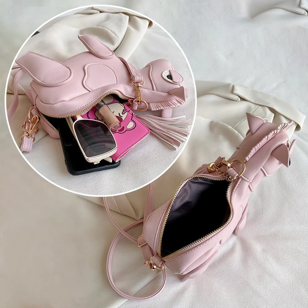 Women Funny Horse Shape Crossbody Bag Cute Animal Shoulder Bag PU Leather Clutch Purse