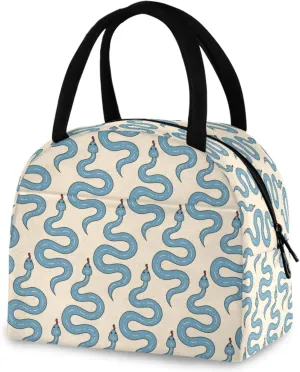 Women Girls Insulated Lunch Tote Bag, Cute Blue Poisonous Snakes Reusable Leakproof Cooler Box with 2 Pockets for Adult & Men School Work Picnic Travel Beach Fishing