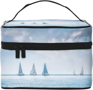 Women Large Makeup Bag Portable Toiletry Bag Sail Boats Sea Regatta Race Travel Cosmetic Bag Fashion Wash Bags