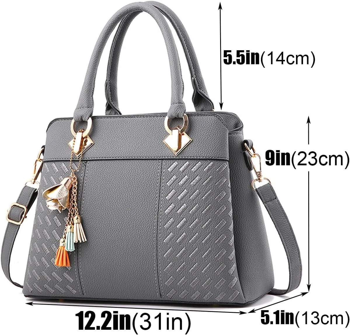Women Leather Handbag and Purse Designer Shoulder Bag Flower Pendant Top-Handle Satchel Three Layer Pockets Tote