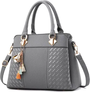 Women Leather Handbag and Purse Designer Shoulder Bag Flower Pendant Top-Handle Satchel Three Layer Pockets Tote