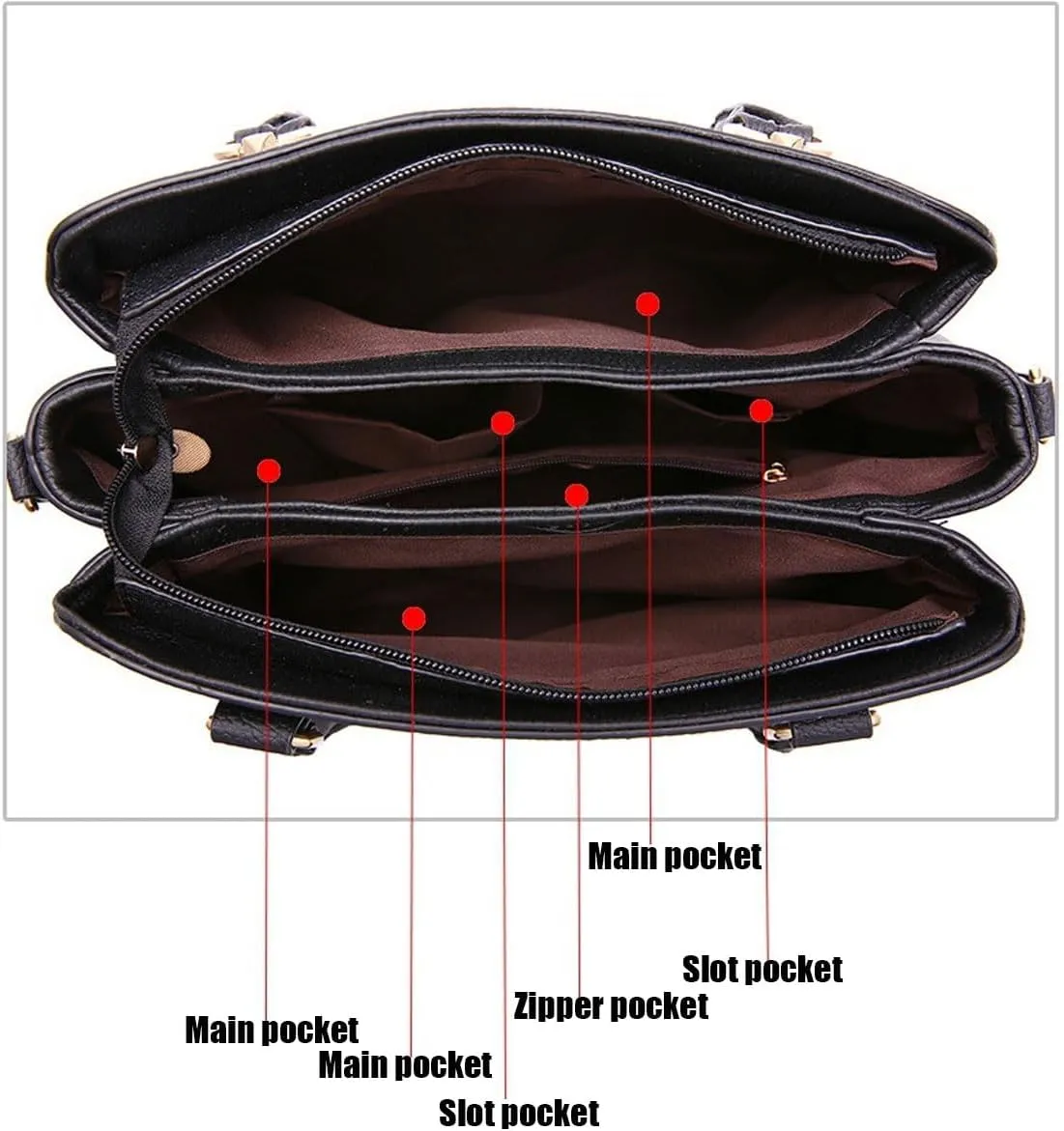 Women Leather Handbag and Purse Designer Shoulder Bag Flower Pendant Top-Handle Satchel Three Layer Pockets Tote