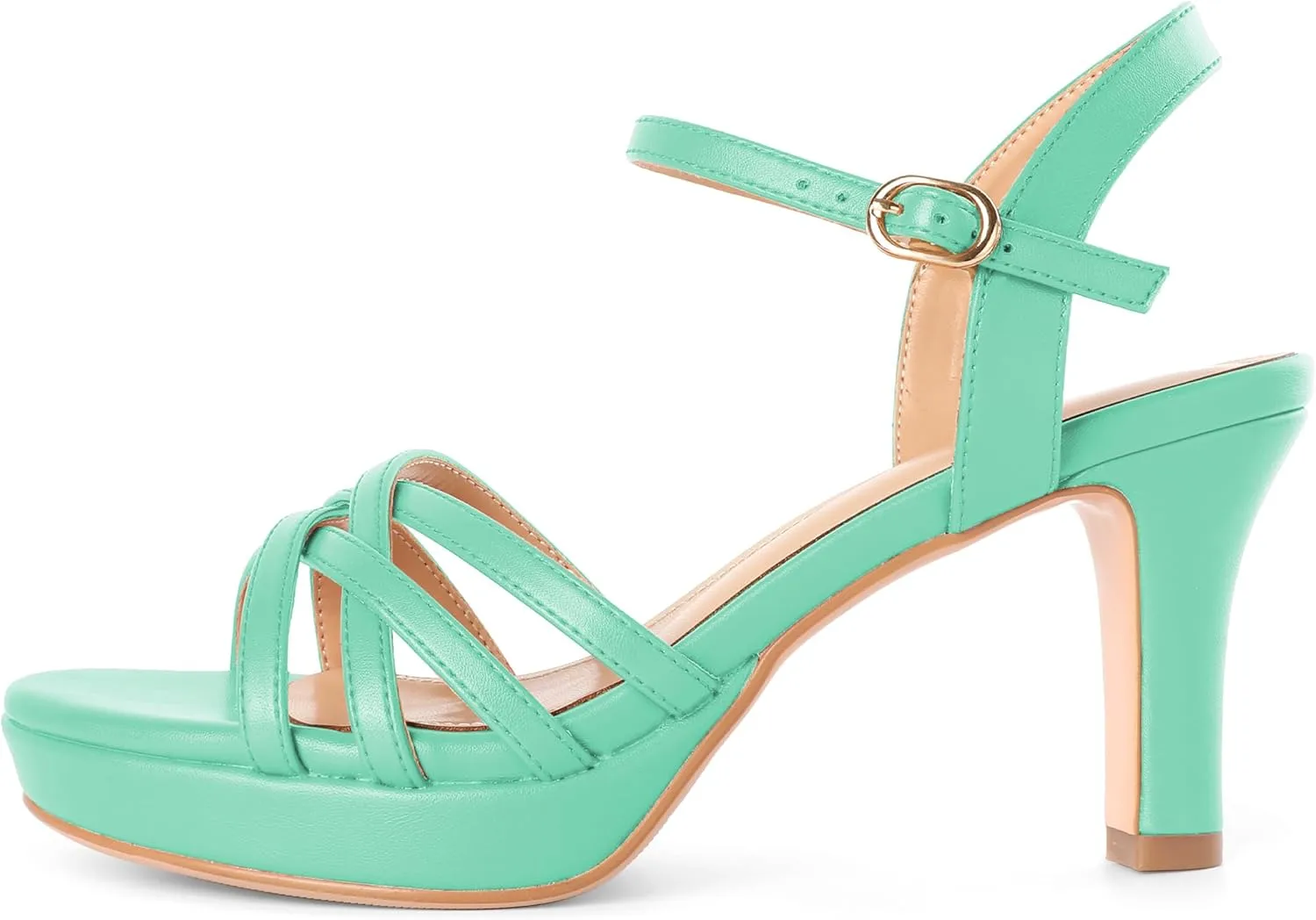 Women Platform Heel Sandals Strappy Heel Sandals Chunky Heel Sandals Open Toe Sandals Slingback Heel Sandals Comfort Dressy for Evening Party 3.5 Inch