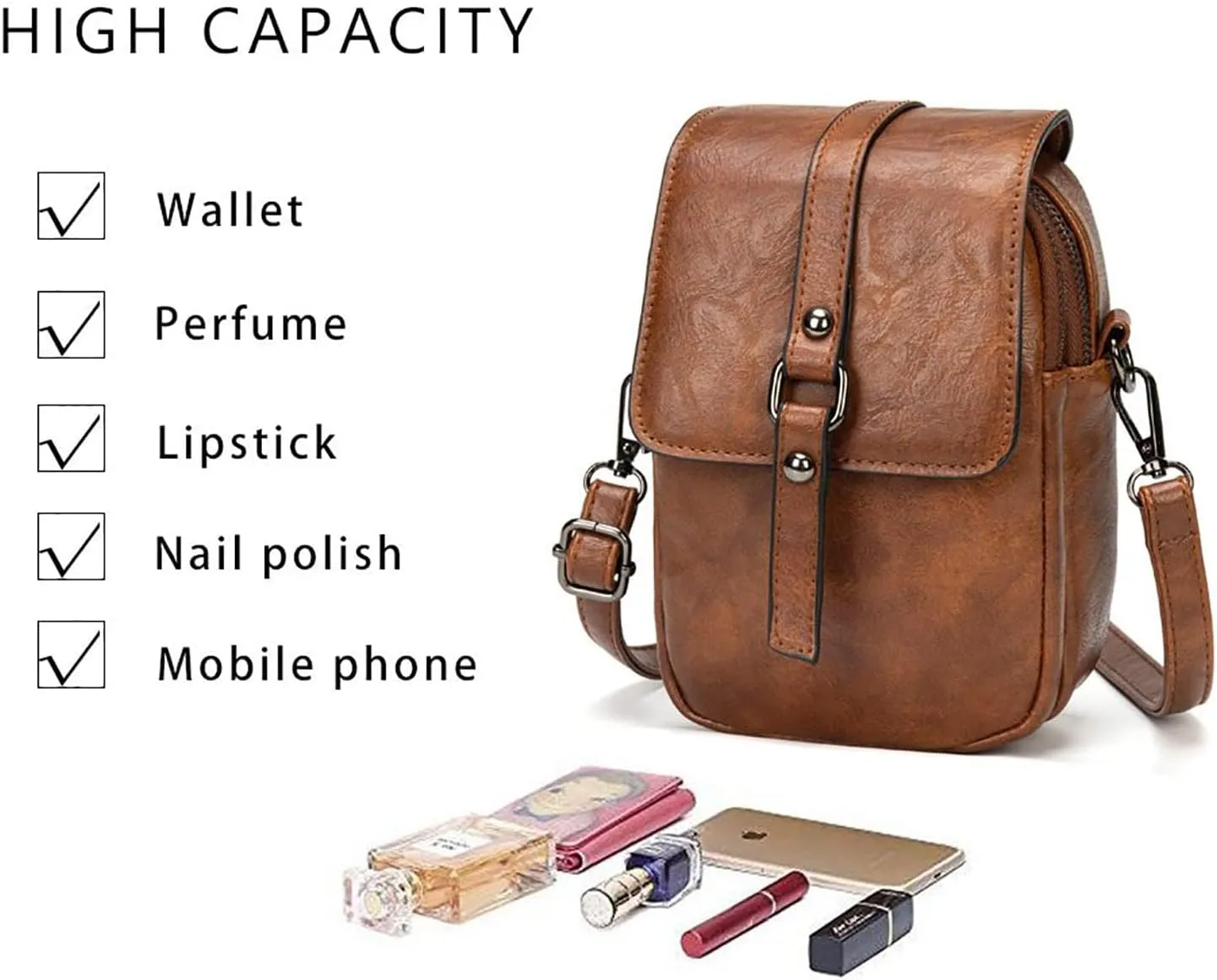 Women Vintage Crossbody Phone Bag Small Messenger Shoulder Bag Handbag Wallet Purse with Earphone Hole