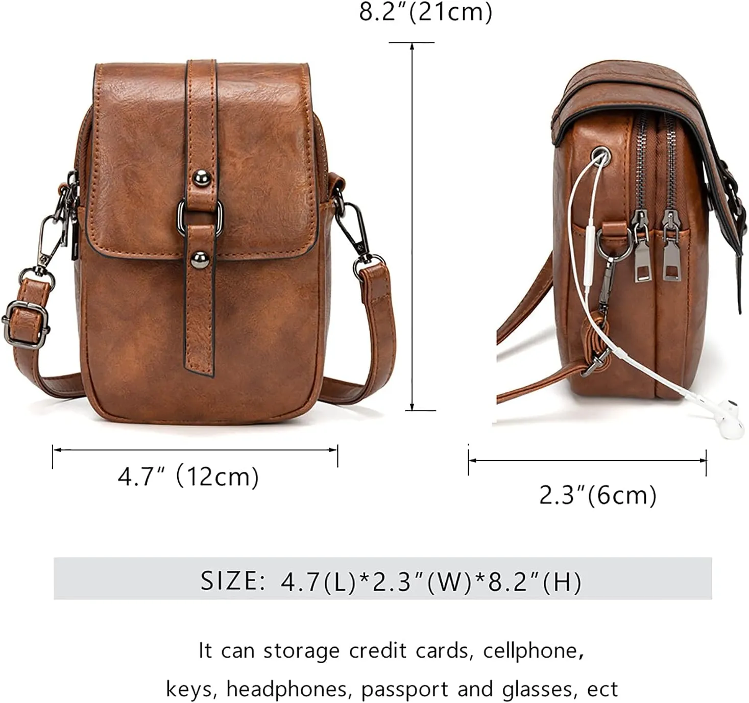 Women Vintage Crossbody Phone Bag Small Messenger Shoulder Bag Handbag Wallet Purse with Earphone Hole