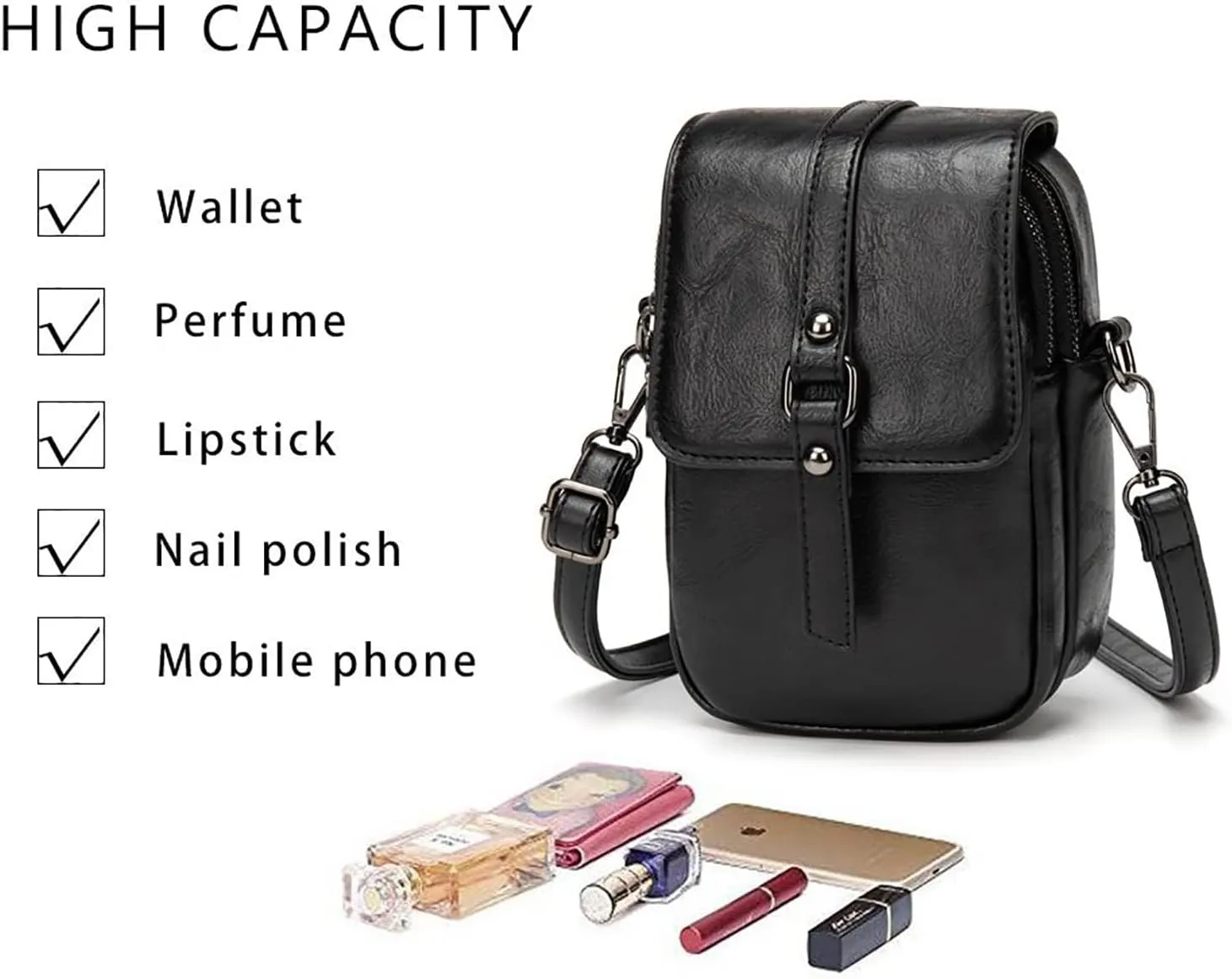 Women Vintage Crossbody Phone Bag Small Messenger Shoulder Bag Handbag Wallet Purse with Earphone Hole