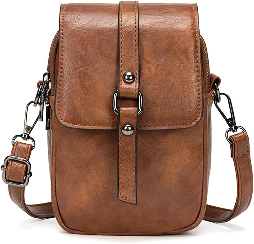 Women Vintage Crossbody Phone Bag Small Messenger Shoulder Bag Handbag Wallet Purse with Earphone Hole