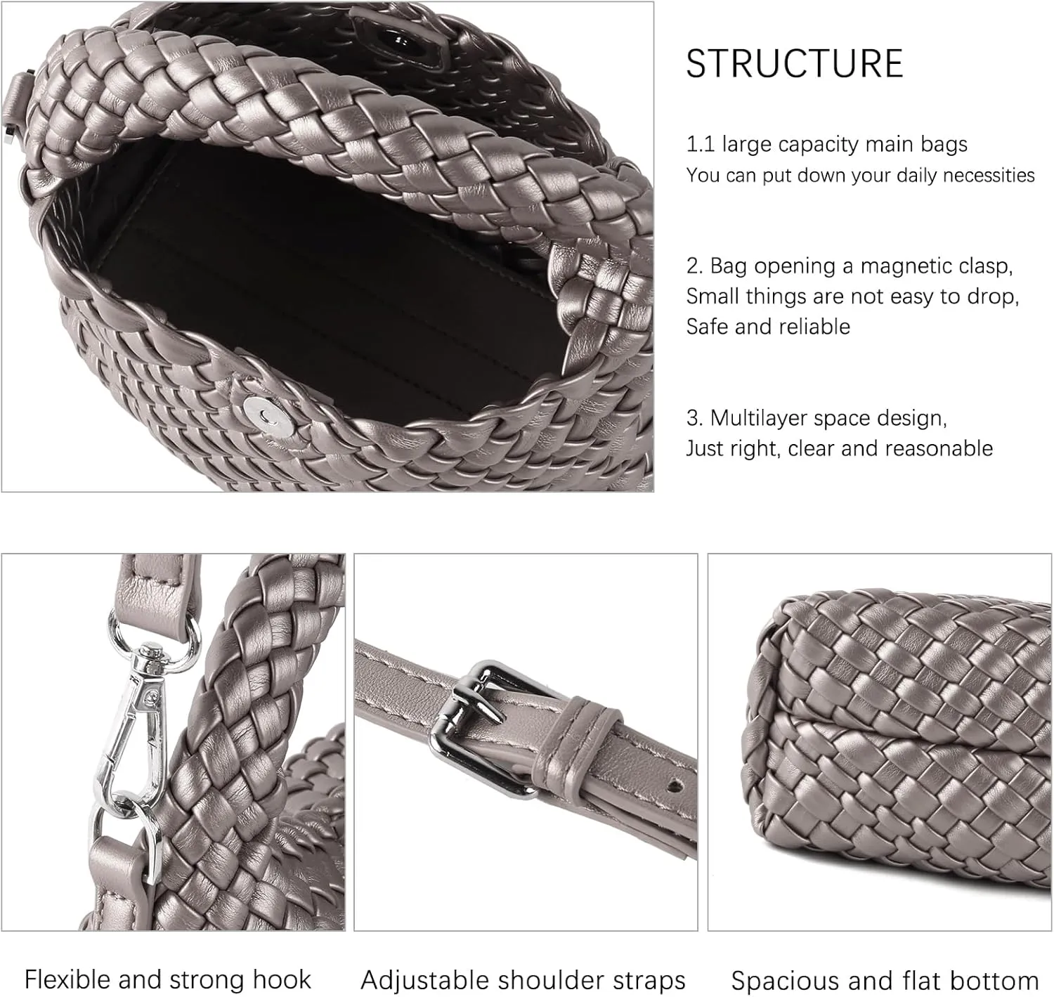 Women Woven Handbags with Detachable Strap Tote Small Crossbody Bag Hand Shoulder Bag Purses Cassual Top Handle Bags
