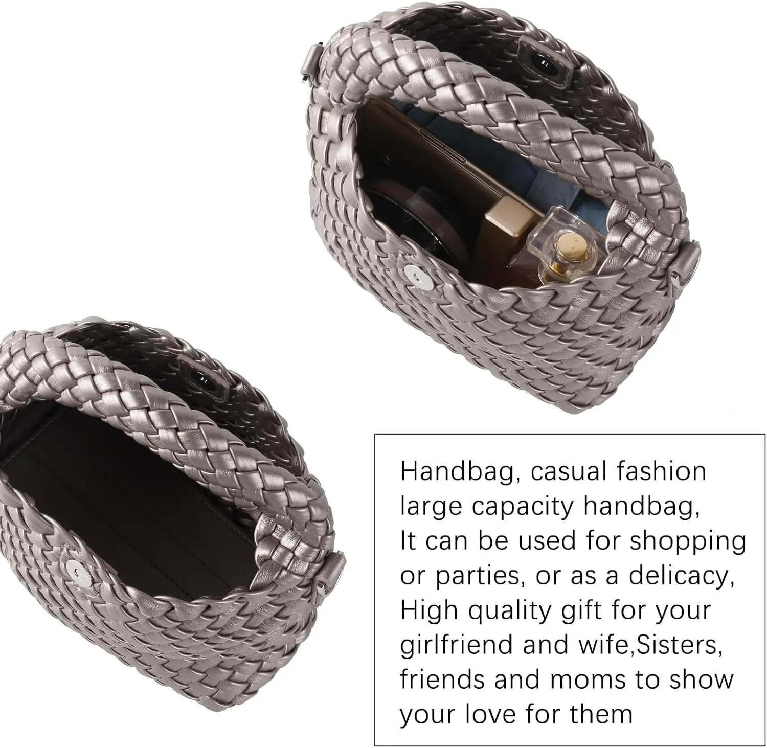 Women Woven Handbags with Detachable Strap Tote Small Crossbody Bag Hand Shoulder Bag Purses Cassual Top Handle Bags
