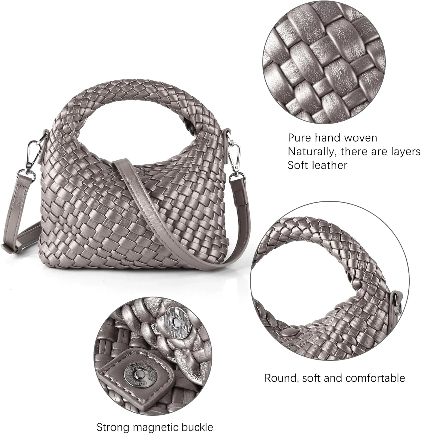 Women Woven Handbags with Detachable Strap Tote Small Crossbody Bag Hand Shoulder Bag Purses Cassual Top Handle Bags