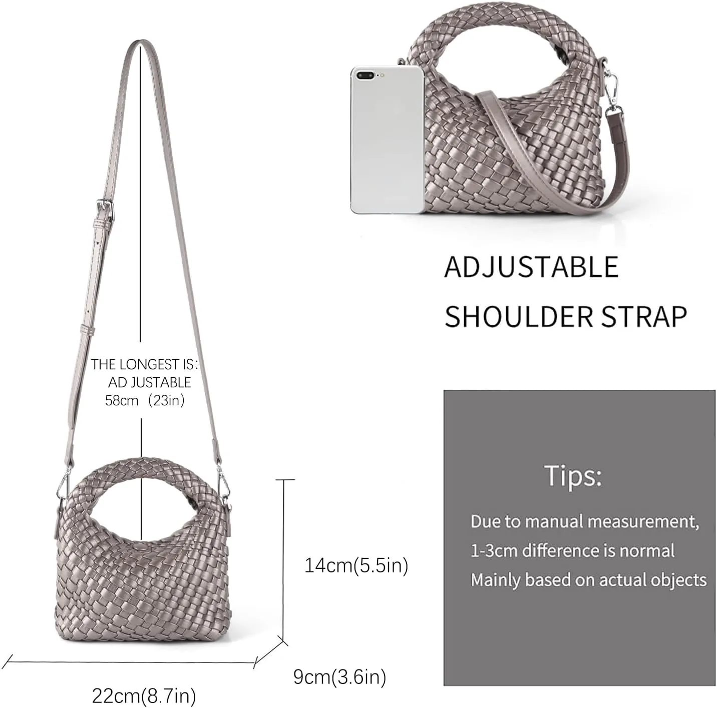 Women Woven Handbags with Detachable Strap Tote Small Crossbody Bag Hand Shoulder Bag Purses Cassual Top Handle Bags