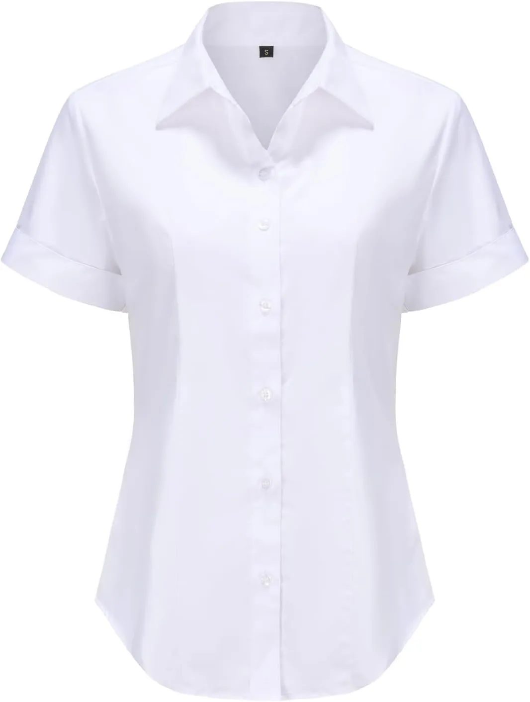 Womens Classic Fit Dress Shirt, White Button Down Shirt for Women, Wrinkle Free Collared Blouse, Dressy Casual Work Tops
