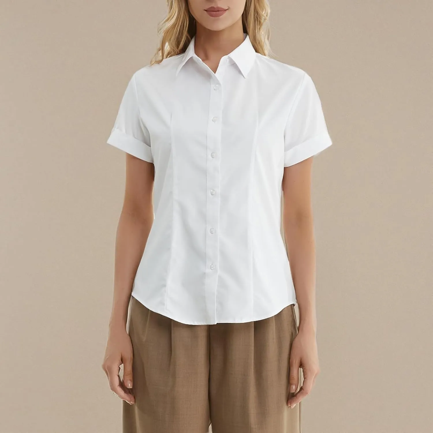 Womens Classic Fit Dress Shirt, White Button Down Shirt for Women, Wrinkle Free Collared Blouse, Dressy Casual Work Tops