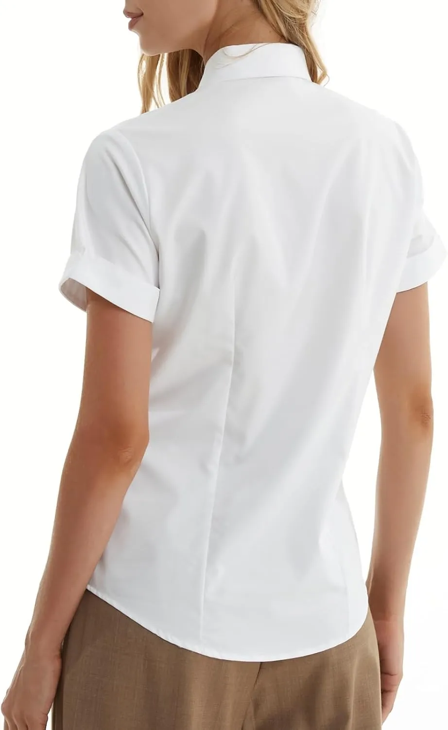 Womens Classic Fit Dress Shirt, White Button Down Shirt for Women, Wrinkle Free Collared Blouse, Dressy Casual Work Tops