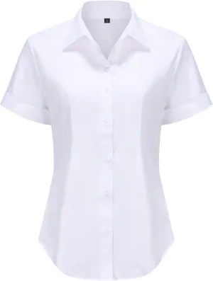 Womens Classic Fit Dress Shirt, White Button Down Shirt for Women, Wrinkle Free Collared Blouse, Dressy Casual Work Tops