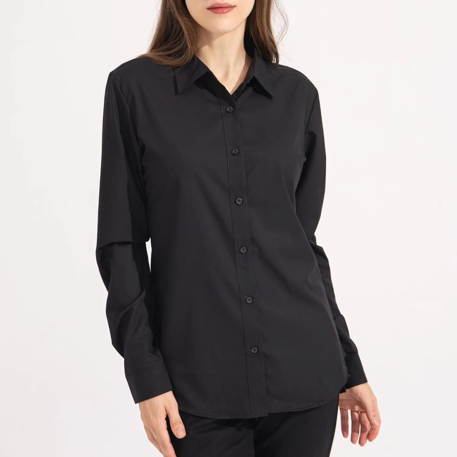 Womens Classic Fit Dress Shirt, White Button Down Shirt for Women, Wrinkle Free Collared Blouse, Dressy Casual Work Tops