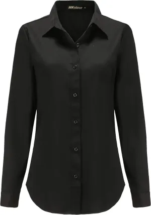Womens Classic Fit Dress Shirt, White Button Down Shirt for Women, Wrinkle Free Collared Blouse, Dressy Casual Work Tops