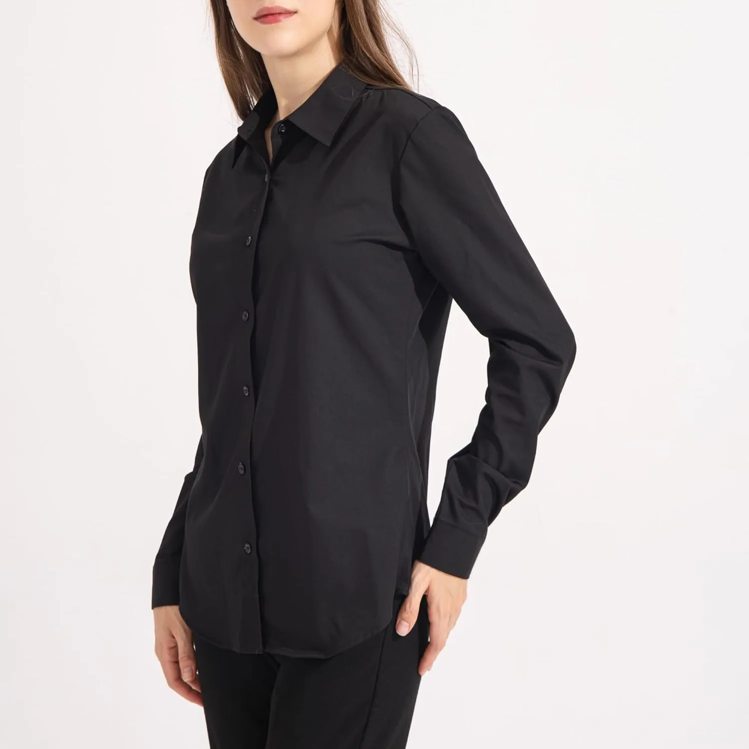Womens Classic Fit Dress Shirt, White Button Down Shirt for Women, Wrinkle Free Collared Blouse, Dressy Casual Work Tops