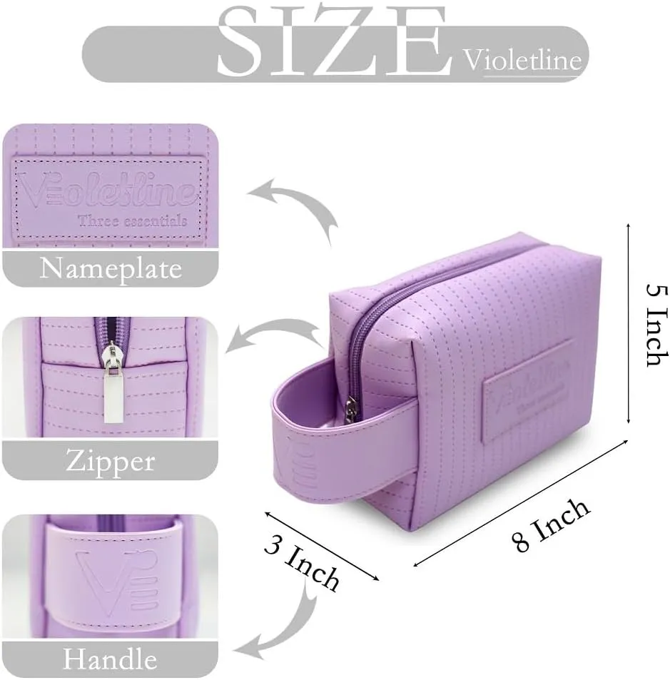 Women's Cosmetic Bag Essentials, Perfect Christmas Gifts! Elegant Preppy Travel Makeup Bag, Ideal Waterproof Leather Cosmetic Bag for Girls and Moms (Light Purple Cosmetic bag)
