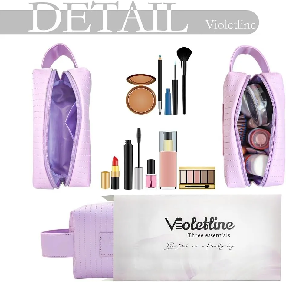 Women's Cosmetic Bag Essentials, Perfect Christmas Gifts! Elegant Preppy Travel Makeup Bag, Ideal Waterproof Leather Cosmetic Bag for Girls and Moms (Light Purple Cosmetic bag)