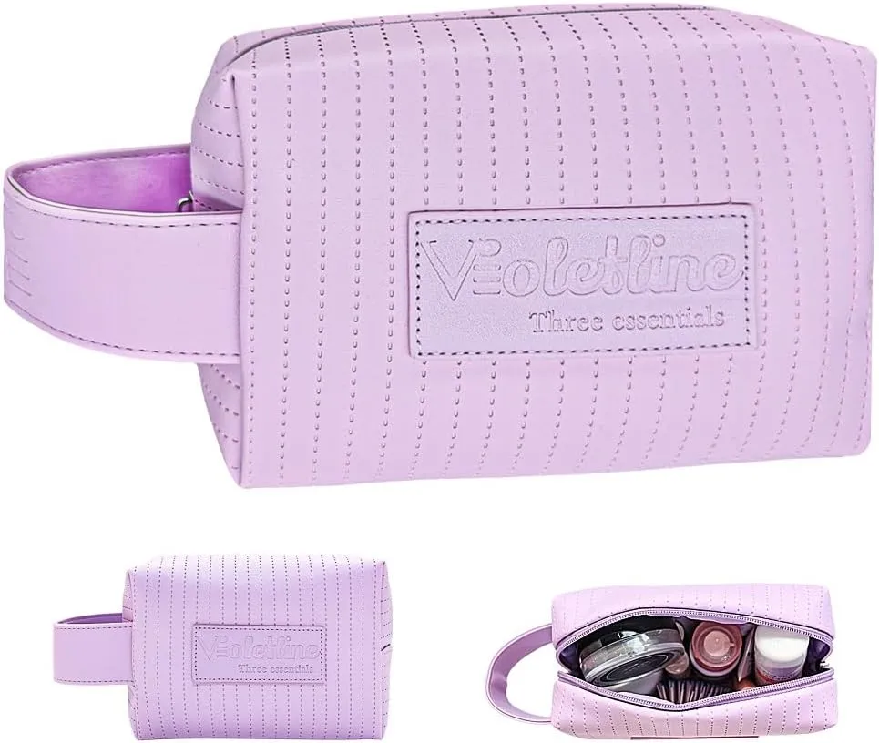 Women's Cosmetic Bag Essentials, Perfect Christmas Gifts! Elegant Preppy Travel Makeup Bag, Ideal Waterproof Leather Cosmetic Bag for Girls and Moms (Light Purple Cosmetic bag)