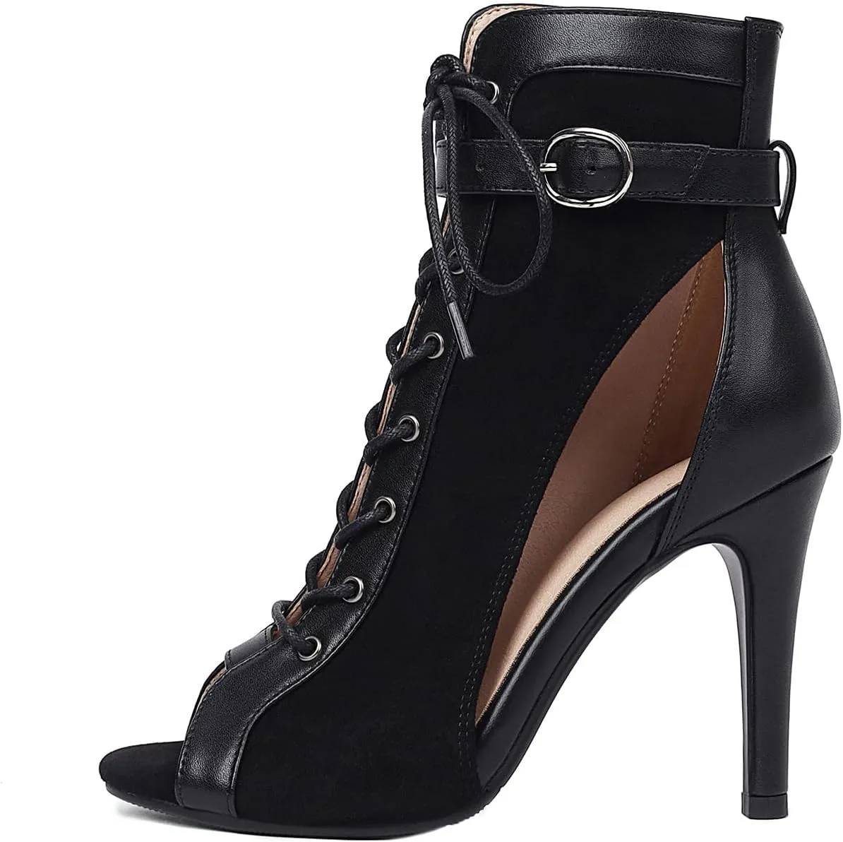 Women's Dance Heels Peep Toe Ankle Dance Boots Lace-up Jazz Ballroom Salsa Shoes