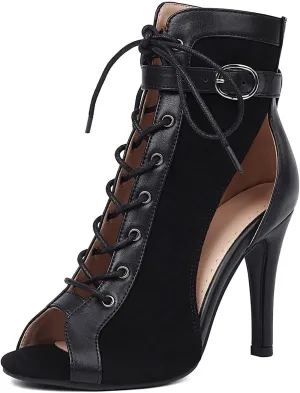 Women's Dance Heels Peep Toe Ankle Dance Boots Lace-up Jazz Ballroom Salsa Shoes